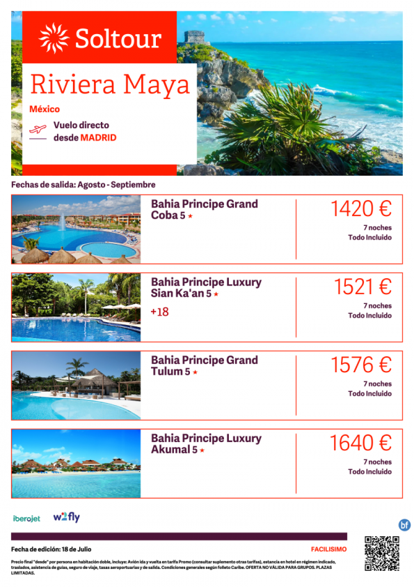 Riviera Maya -Salidas Agosto y Septiembre desde Madrid