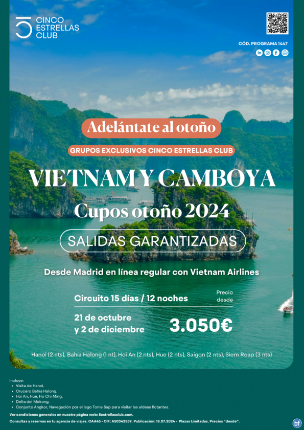 NUEVA OFERTA! Vietnam & Camboya 3.050 € 15d/12n salidas 21oct y 02dec desde madrid con Vietnam Airlines