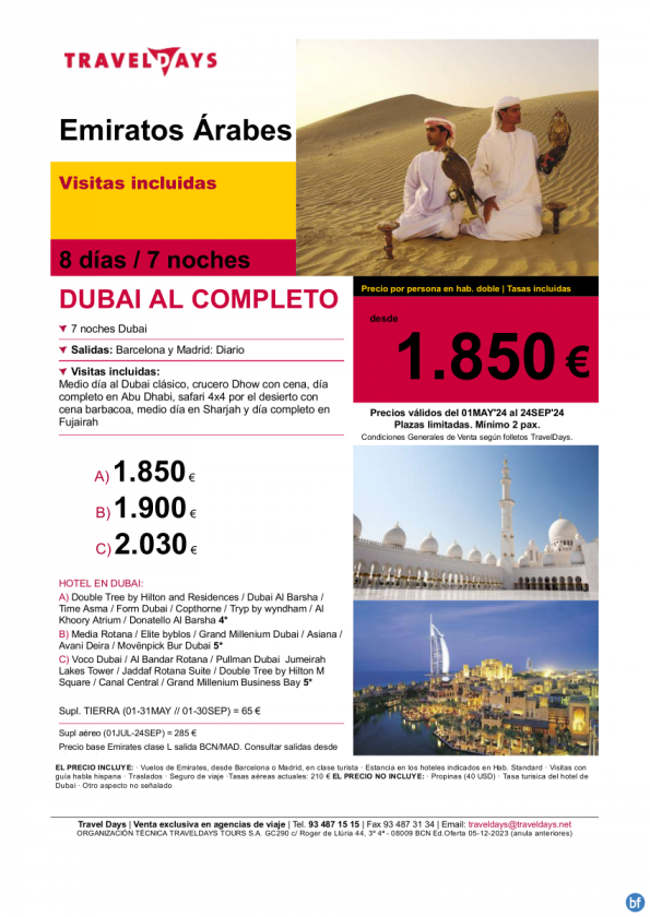 DUBAI al completo -  8 días con visitas desde BCN/MAD a partir de 1.850 € 