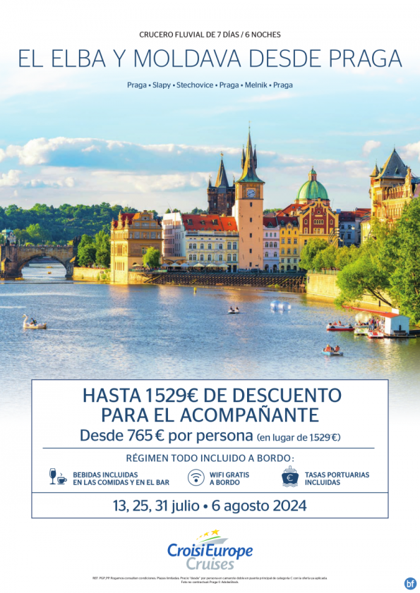 Hasta 2x1 - crucero fluvial el Elba y Moldava desde Praga - 7 días - régimen Todo Incluido - julio y agosto