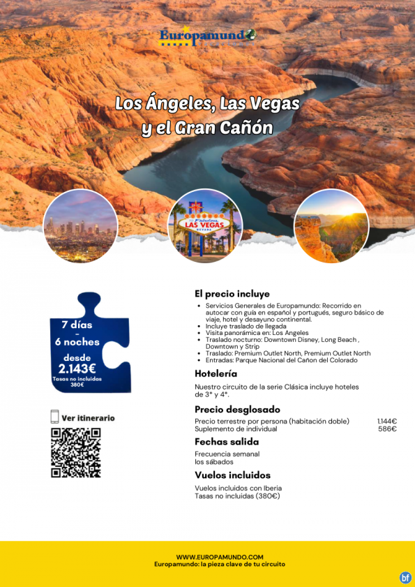 Los Ángeles, Las Vegas y el Gran Cañón: 7 días desde 2.143 € (vuelos incluidos, tasas no incluidas)