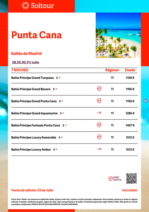 Punta Cana (República Dominicana) desde 1.159 € , salidas 28, 29, 30 y 31 Julio desde Madrid