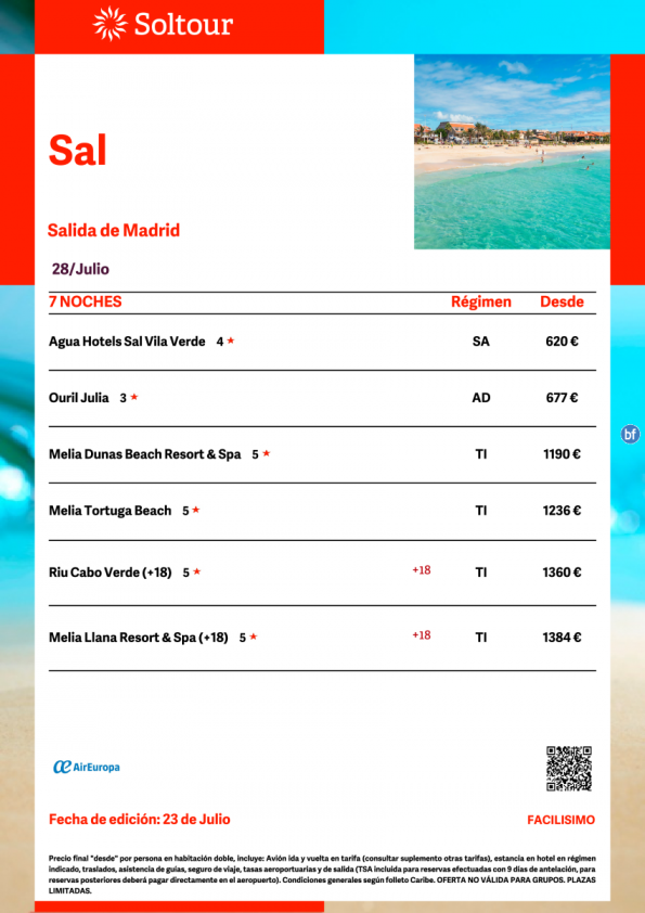 Isla de Sal (Cabo Verdel) desde 620 € , salida 28 de Julio desde Madrid