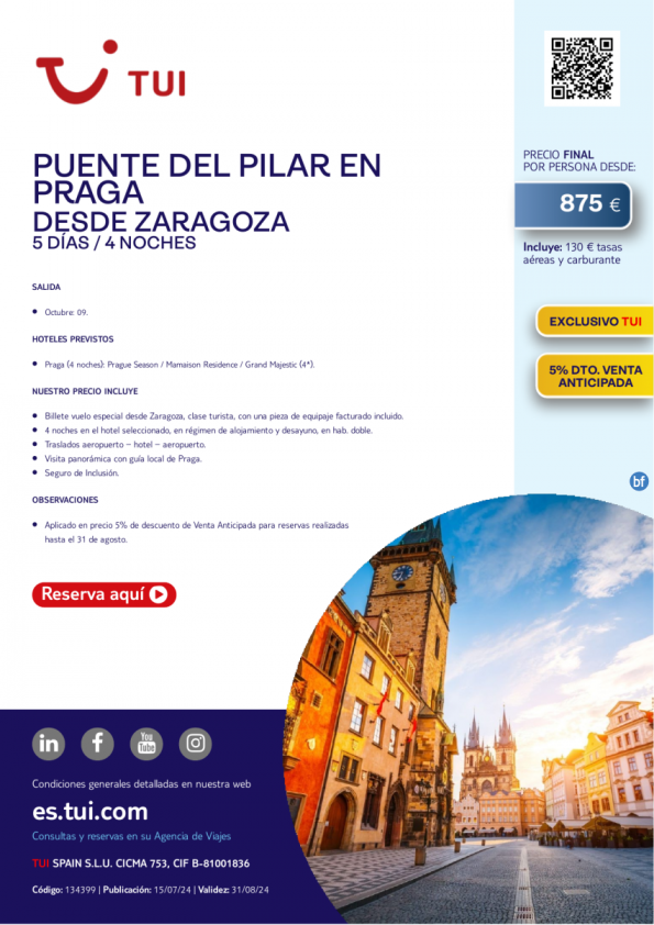 Puente del Pilar en Praga. 5 d / 4 n. 09 octubre desde ZAZ desde 875 € 