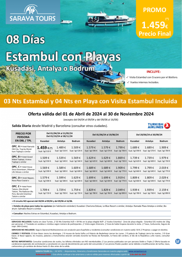 Exclusivo! Estancia Estambul con Playa 8 días: Vuelos, Estancia, Visita y Traslados incluidos hasta Nov. 2024