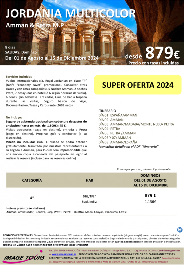 JORDANIA - OFERTóN 2024: circuito Amman y petra 8 días c/visitas y media pensión, dsde 879 € hasta 15 diciembre