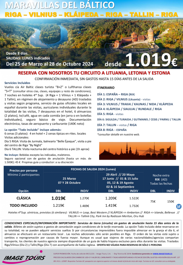 Maravillas del BÁLTICO: circuito MP Vilnius, Riga, Kláipeda, Tallin, visitas incl. Dsd 1.019 € hasta Octubre´24