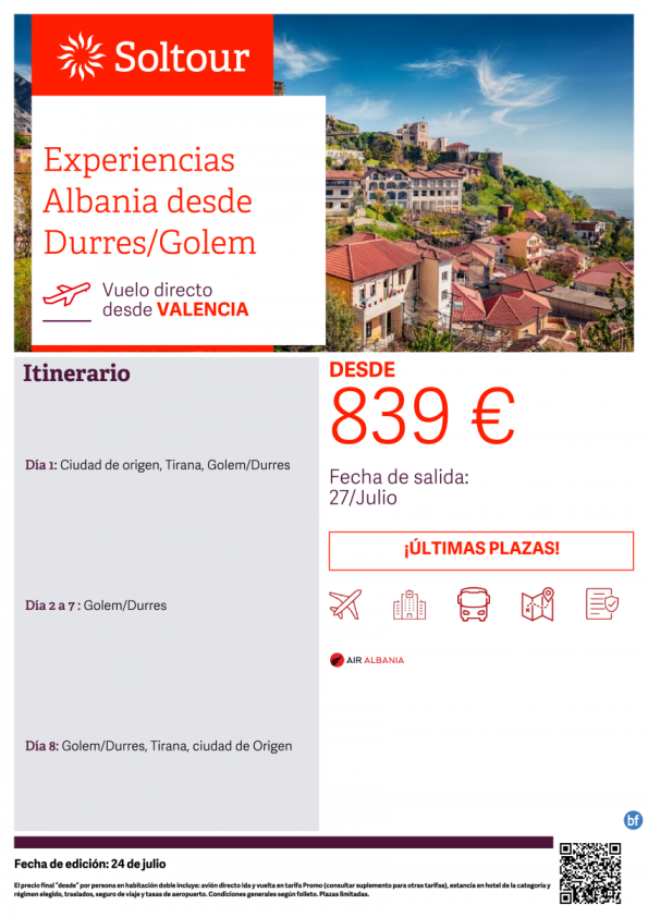 ¡Últimas Plazas! Experiencias Albania desde Durres/Golem desde 839 € , salida 27 de Julio desde Valencia