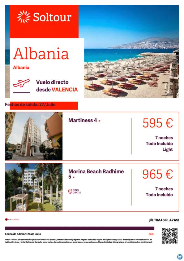 ¡Últimas Plazas! Albania desde 595 € , salida 27 de Julio desde Valencia