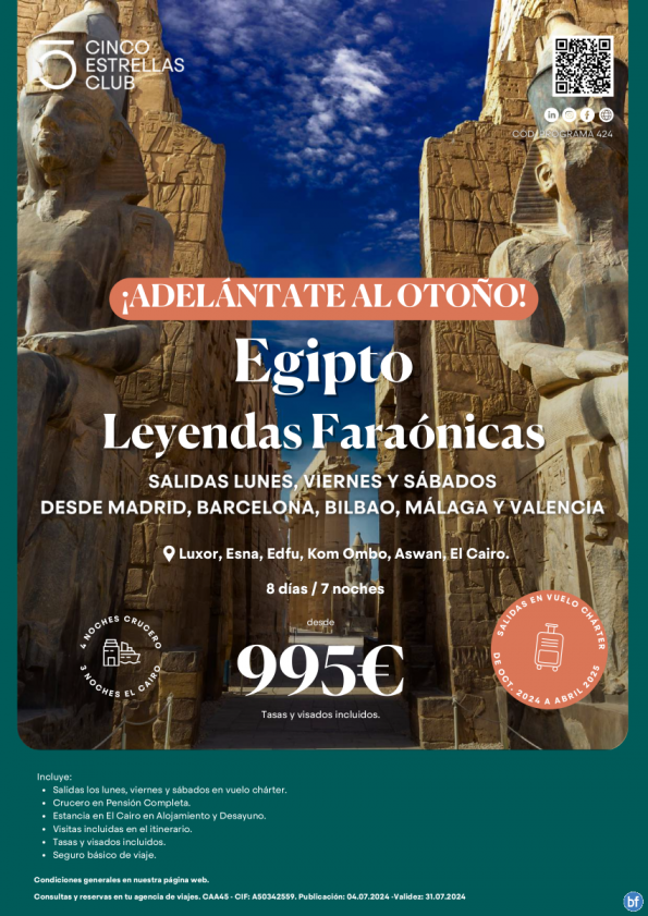 NUEVA OFERTA! Egipto Leyendas Faraónicas dsd 995 € 8d/7n salidas lun, vie y sáb. desde mad, bcn, bio, agp y vlc