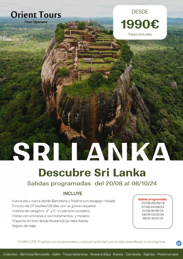 SRI LANKA. Circuio 07 noches en p.c, vuelos incluidos. Salida desde bcn y mad cada martes. Desde 1990 € 