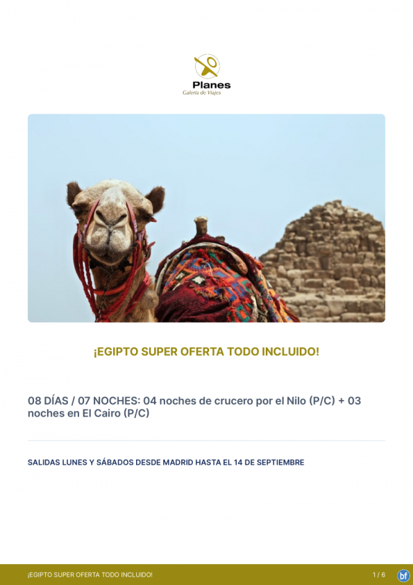 ¡Super Oferta Egipto Todo Incluido! 4 nts crucero King Tut o similar + 3 nts Cairo Pyramids by Jazz o similar