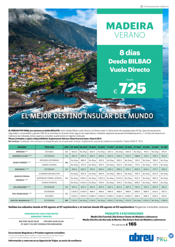 Madeira vuelo directo desde Bilbao Ago y Sep remate final 8 dias desde 725 pvp final
