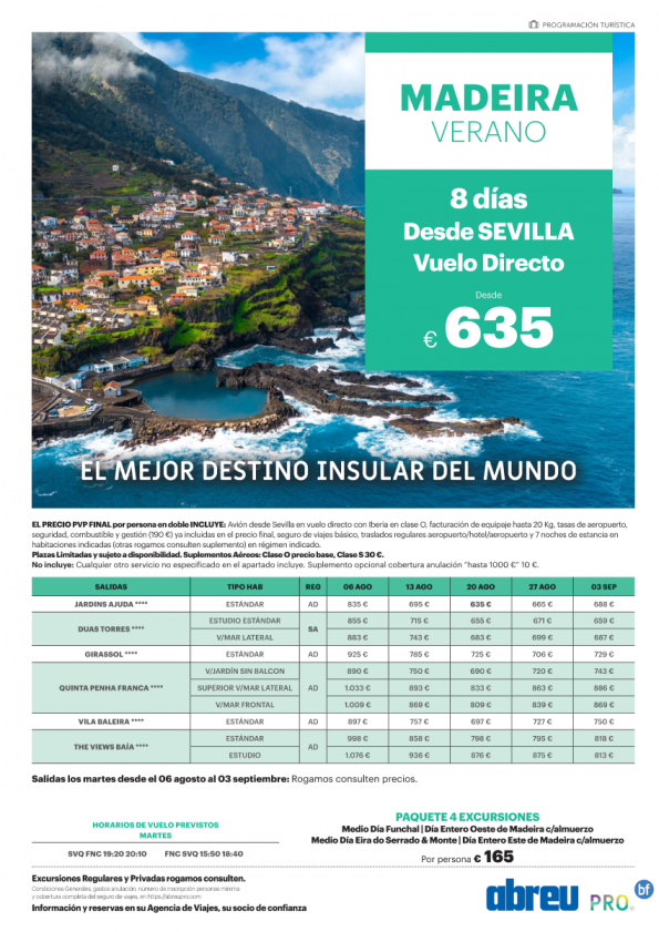 Madeira vuelo directo desde Sevilla Ago y Sep remate final 8 dias desde 635 € 