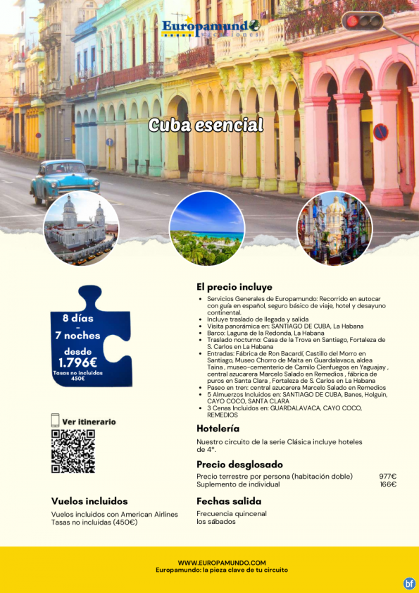 Cuba esencial: 8 días desde 1.796 € (vuelo incluido, tasas no incluidas)