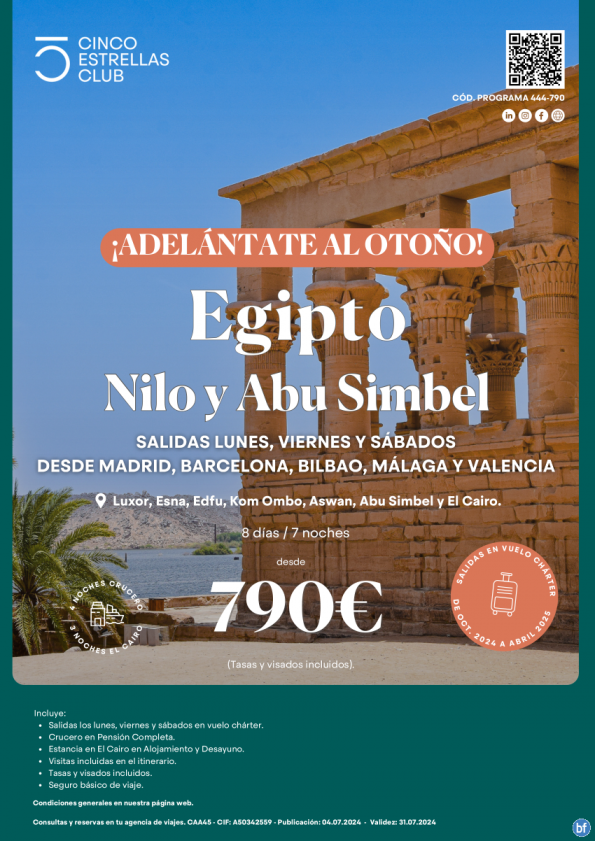 NUEVA OFERTA! Egipto Nilo y Abu Simbel dsd 790 € 8d/7n salidas lun, vie y sáb. desde mad, bcn, bio, agp y vlc