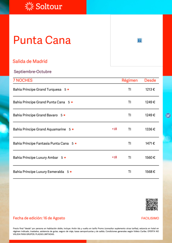 Punta Cana desde 1.213 € , salidas Septiembre-Octubre desde Madrid