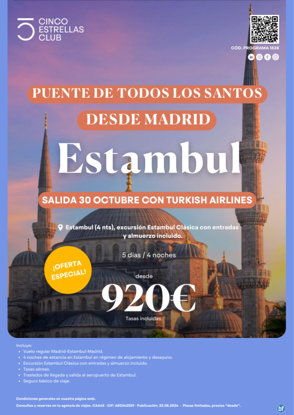 Puente de Todos Los Santos!!!Turquía, 920 € 5d/4n estancia en Estambul salida 30 Octubre desde Madrid