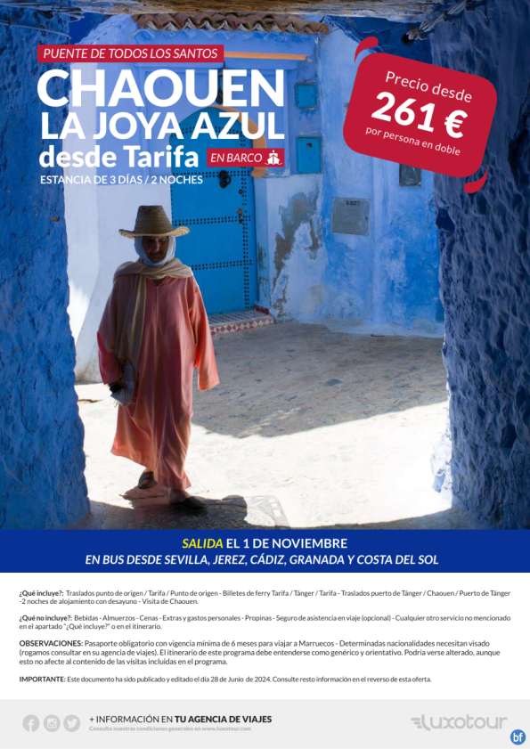 Puente de todos los Santos, Chaouen la joya azul en barco desde Tarifa, 3 días / 2 noches