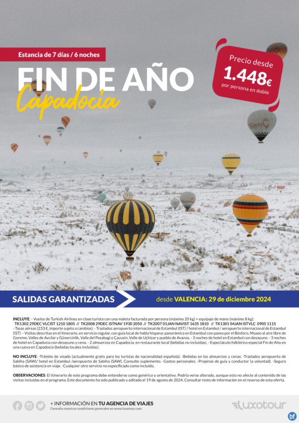 Fin de Año en Capadocia desde Valencia, 7 días / 6 noches