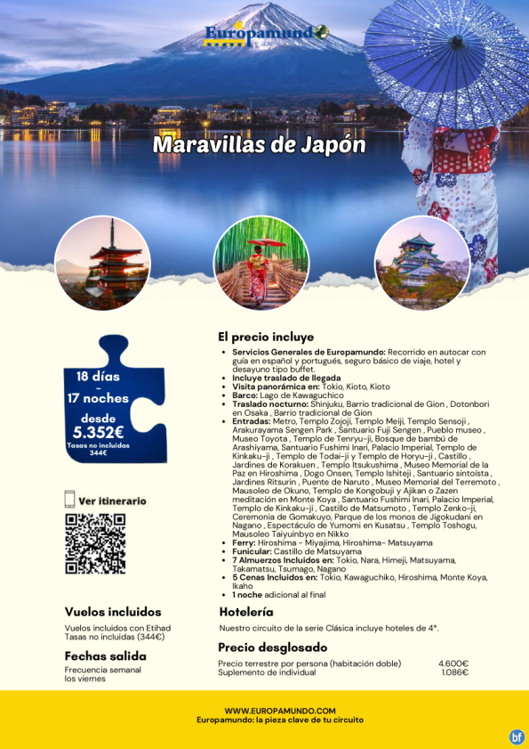 Maravillas de Japón: 18 días desde 5.352 € (vuelos incluidos, tasas no incluidas)