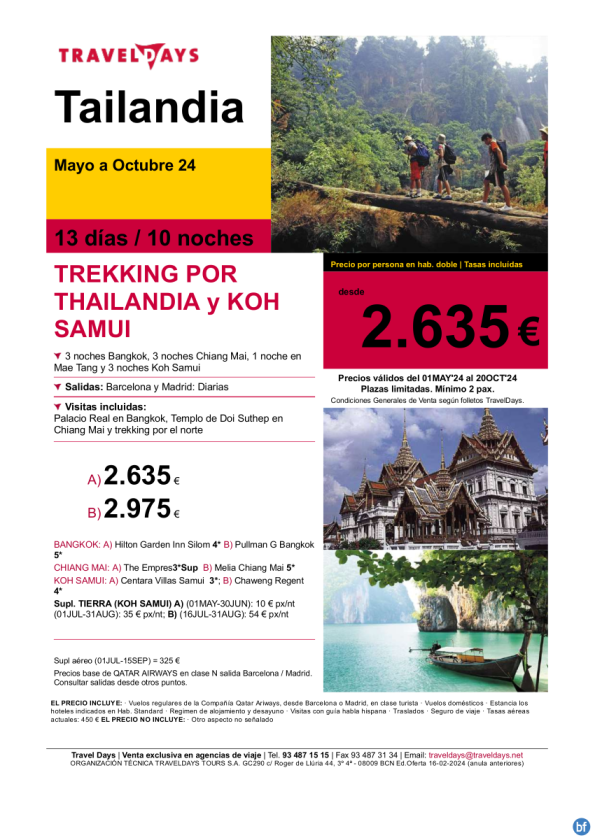 Trekking por Thailandia y Koh Samui - 13 días desde BCN/MAD a partir de 2.635 € 