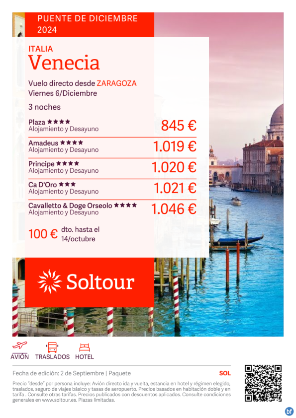 Venecia - Especial Puente de Diciembre desde 845 € , salida 6 Diciembre desde Zaragoza