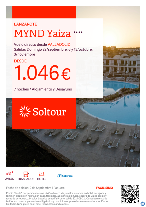 Lanzarote en MYND Yaiza desde 1.046 € , salidas 22 Septiembre, 6 y 13 Octubre y 3 Noviembre desde Valladolid