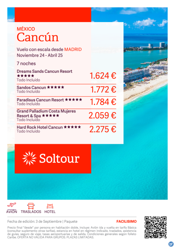 Cancún (México) desde 1.624 € , salidas de Noviembre a Abril desde Madrid