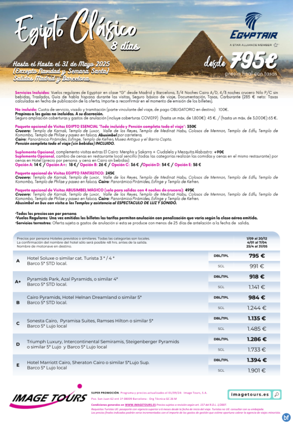 Egipto Clásico 8 días hasta mayo 2025 desde 795 € en vuelo regular, con Crucero Nilo y Cairo