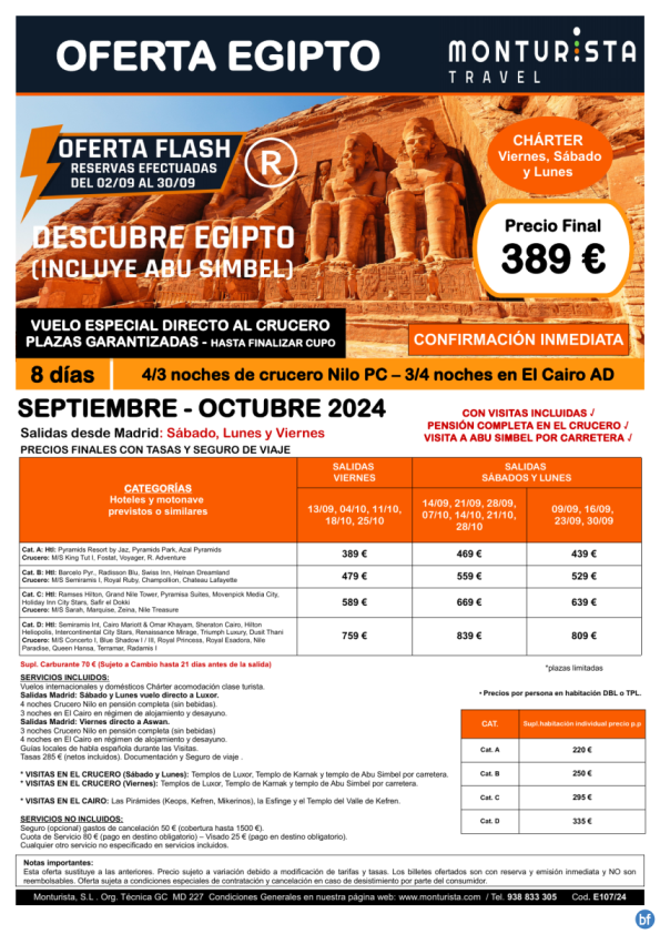 of.Flash®-Descubre Egipto(Incluye Abu Simbel)**desde 389 € -salida Mad SEPT y OCT, 8 días 4/3ncrucero+3/4n Cairo