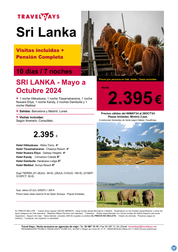 SRI LANKA - 10 días desde BCN/MAD a partir de 2.395 € 