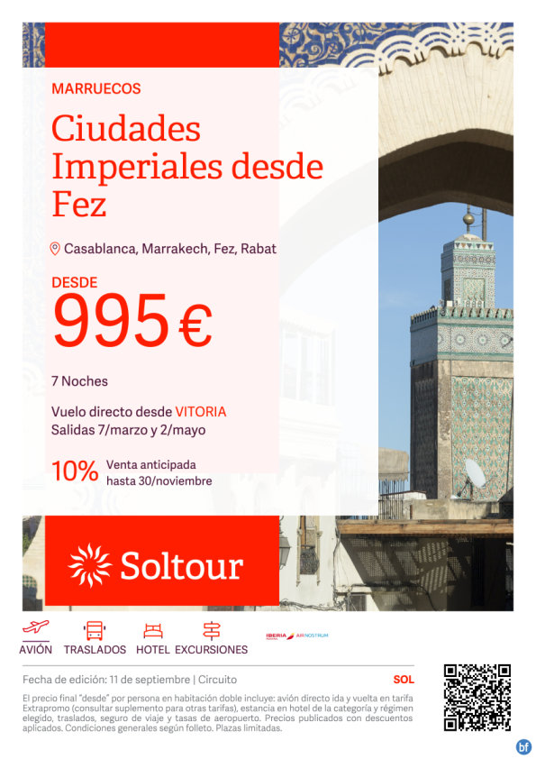 Ciudades Imperiales desde Fez (Marruecos) desde 995 € , salidas 7 Marzo y 2 Mayo desde Vitoria