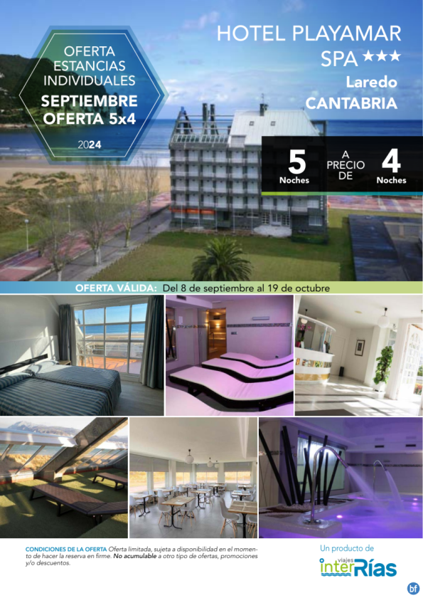 Septiembre Oferta 5x4 Hotel Playamar Spa 3* (Laredo - Cantabria).- Hoteles para Individuales