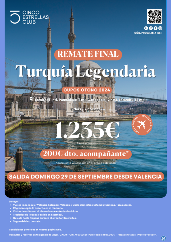 Turquía Remate Final. Dto.200? acompañante desde 1.235 € Turquía Legendaria 8d/7n sal. 29.09 dsd Valencia