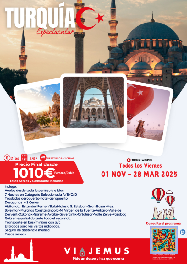 Turquia Espectacular. Salidas garantizadas del 01/Nov al 28/Mar todos los Viernes. 8 días increíbles.