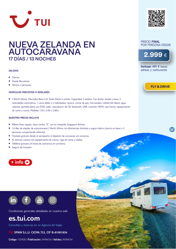 Nueva Zelanda en autocaravana. 17 d / 13 n. Fly & Drive. Salidas diarias BCN. Precio final desde 2.999 € 