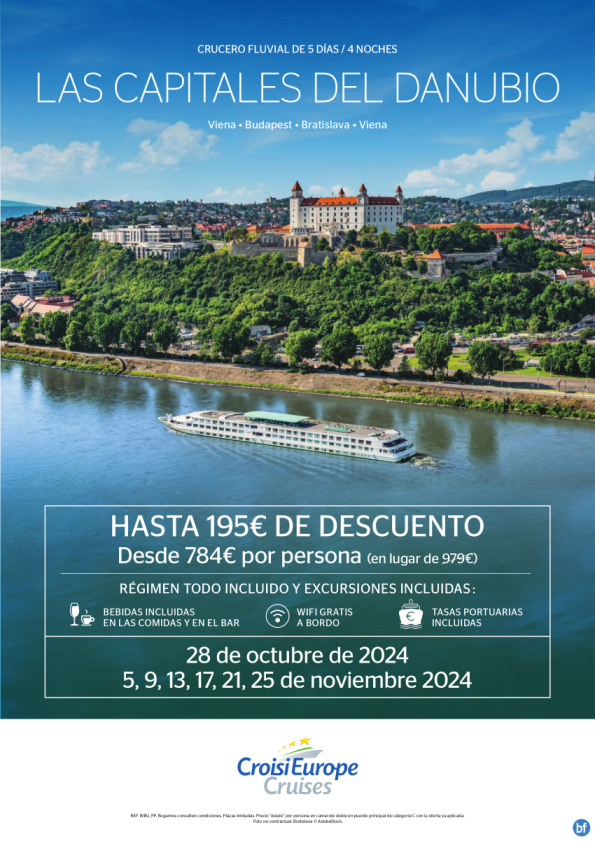 195? DE DESCUENTO - crucero fluvial en el Danubio - 5 días - régimen Todo Incluido con Excursiones - oct y nov