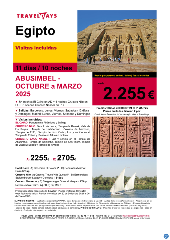 Egipto - Abusimbel 11 días con crucero Lago Nasser salidas de BCN/MAD a partir de 2.255 € 