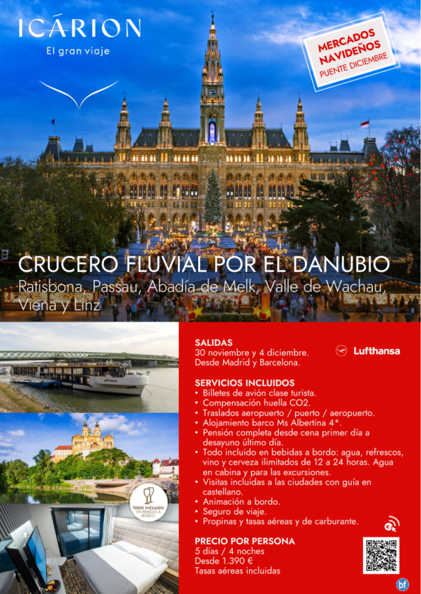 Mercados navideños. Crucero fluvial por el Danubio. 30 de noviembre y 4 diciembre desde Madrid y Barcelona