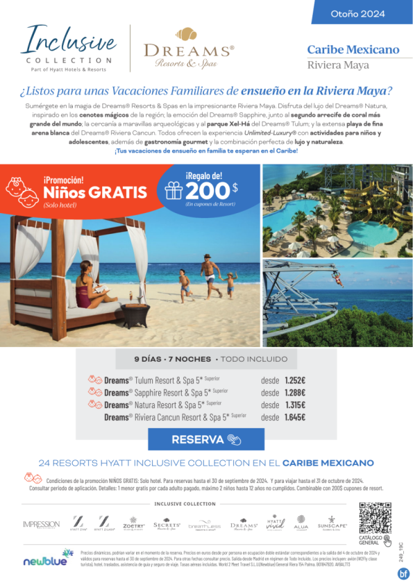 Riviera Maya: últimos días Niños Gratis con Dreams Resort and Spa -Reserva antes del 30/09 Viajes hasta 31/10