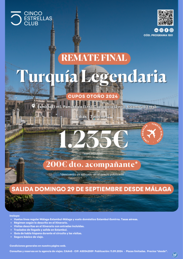 Turquía Remate Final. Dto.200? acompañante desde 1.235 € Turquía Legendaria 8d/7n sal. 29.09 dsd Málaga