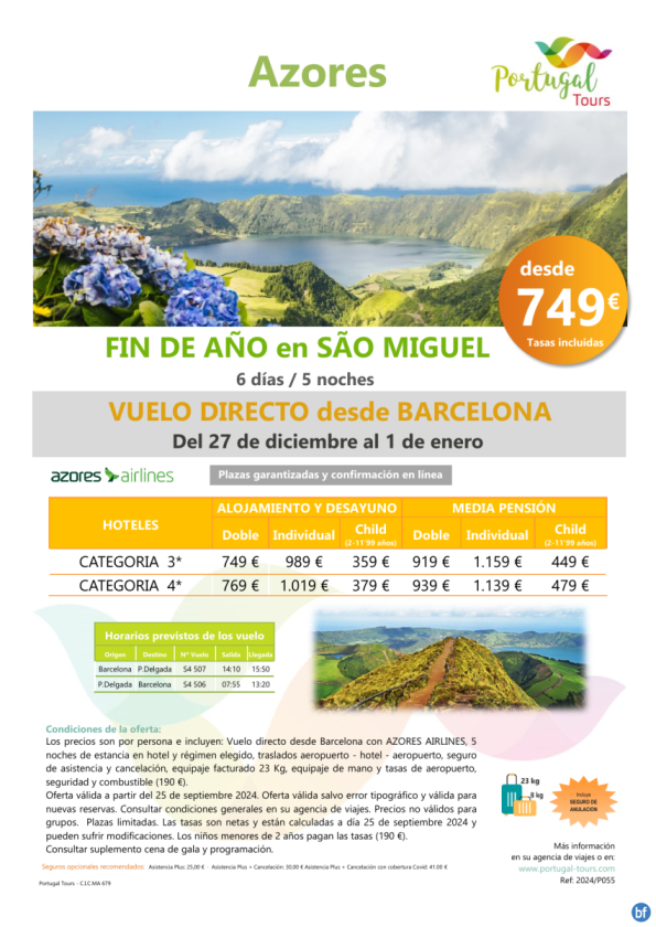 Fin de año en AZORES - Isla de Sao Miguel -*27dec- 1 ene* 6 días/5 noches desde Barcelona desde sólo 749 € 