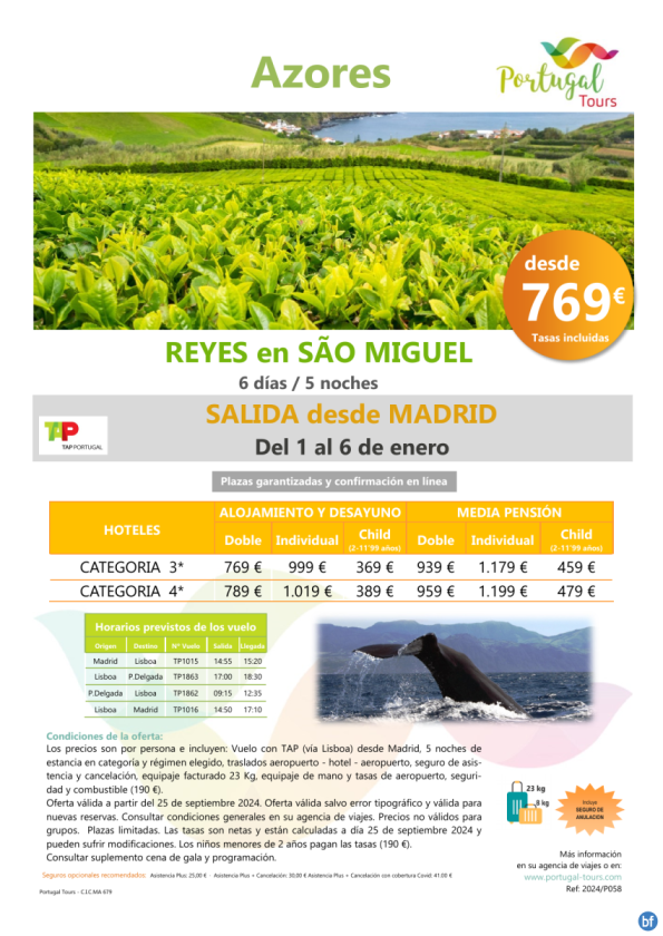 REYES en AZORES - Isla de Sao Miguel -*1- 6 ene* 6 días/5 noches desde Madrid desde sólo 769 € 