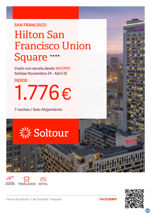 San Francisco (Estados Unidos) en Hilton San Francisco Union Square desde 1.776 € , salidas de Noviembre a Abril desde Madrid