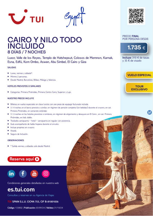 Cairo y Nilo. Todo Incluido. 8 d / 7 n. Vuelos Especial. Tour Exclusivo. Salidas desde 1.735 € 