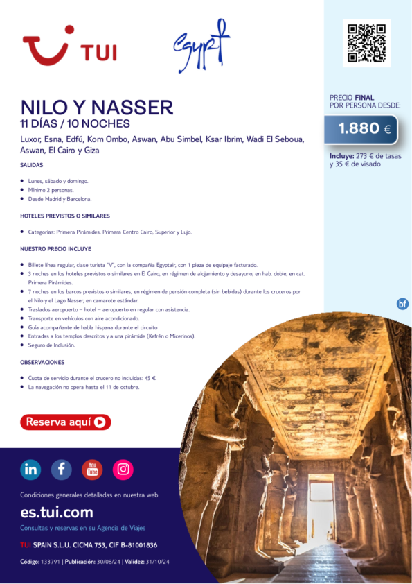 Egipto. Nilo y Nasser. 11 d / 10 n. Salidas desde MAD y BCN desde 1.880 € 