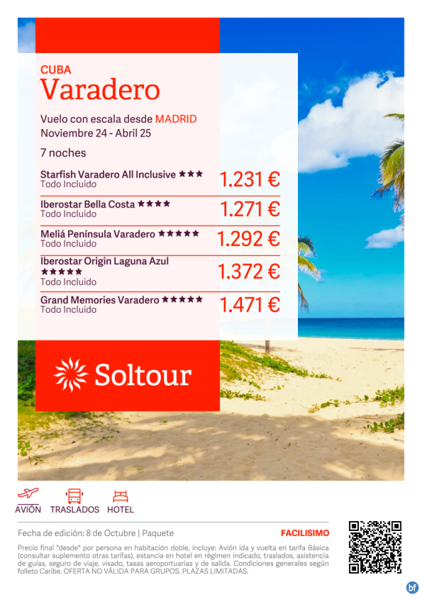 Varadero en Cuba desde Noviembre 24 hasta Abril 25 Salidas desde Madrid