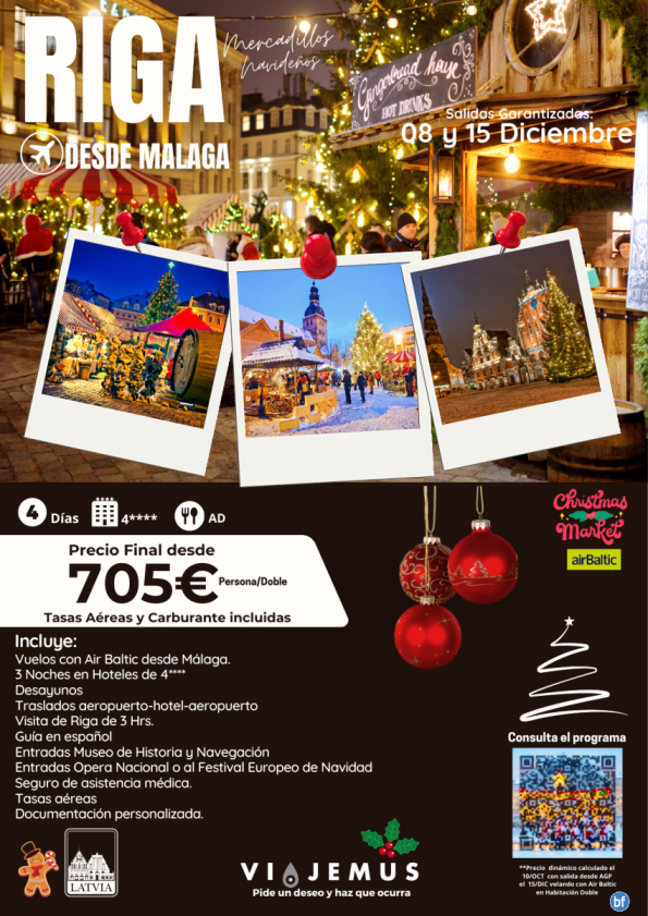 Mercadillos Navideños de Riga salida desde Málaga  08-15 DIC. 4 días mágicos viviendo una experiencia única