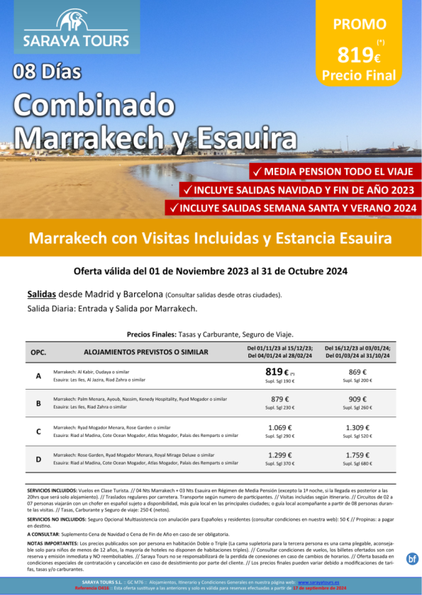 Promo! Marrakech y Esauira 8 días: Marrakech y Esauira con Visitas Incluidas hasta Oct25